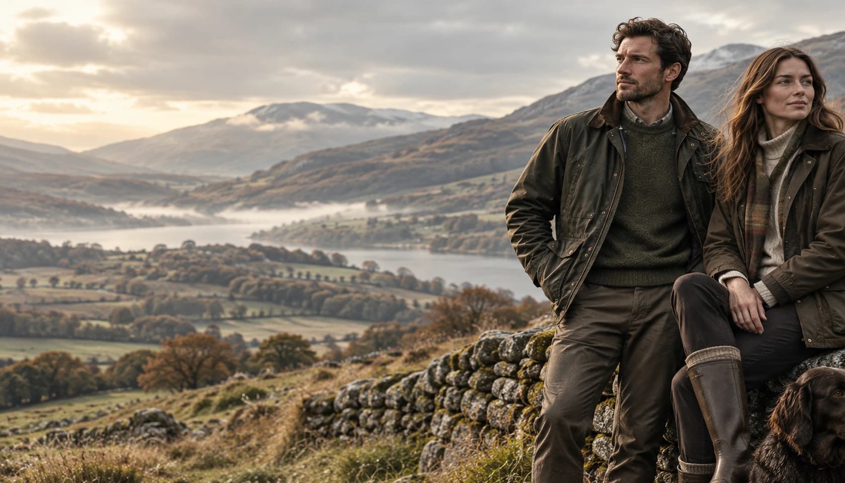 Autumn hills and a man in an olive field jacket